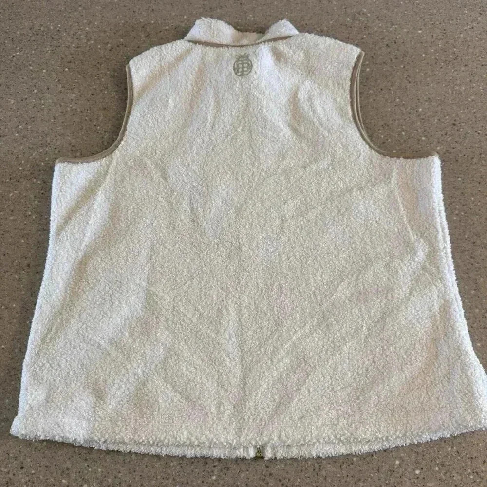 Tommy Bahama Sherpa Vest Womens XL Faux Suede Trim Coconut Cream - Picture 4 of 6